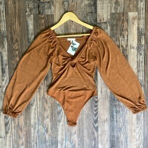 NWT‎ Promesa Burnt Twist Peephole Front Orange / Brown Thong Bodysuit Top
